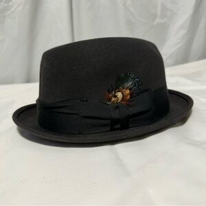 Vintage Dobbs New York Fifth Avenue Fedora Black Felt Feather Band 6 7/8 XLO
